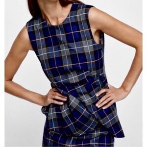 ZARA women’s asymmetrical sleeveless plaid top small blue
